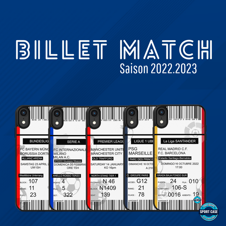 coque de téléphone éditions billet de match football sportcase