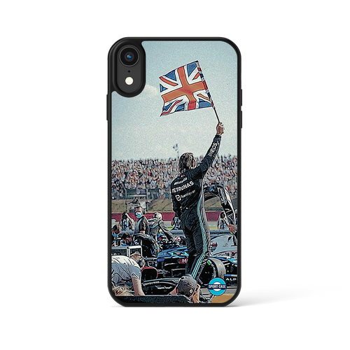 coque de téléphone personnalisable célébration pilote f1 hamilton drapeau