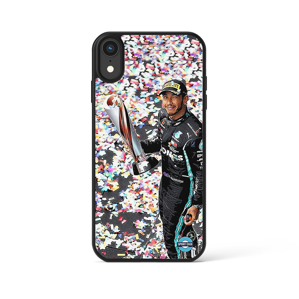 coque de téléphone personnalisable célébration pilote f1 hamilton célébration trophée
